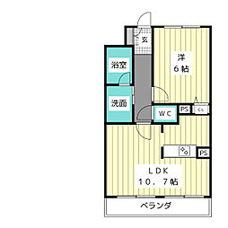 パラスト極楽 1LDKの間取図画像