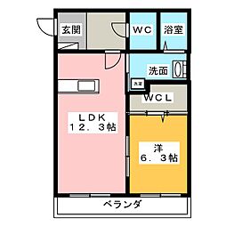 スカイハート 1LDKの間取図画像