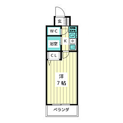 長谷川17番館 1Kの間取図画像