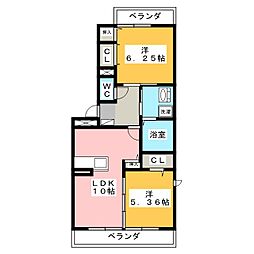 コルヌイエ長久手 2LDKの間取図画像