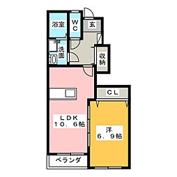 パームヒルズ 1LDKの間取図画像