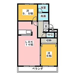 グリーンハイツ石薬師 3階2LDKの間取り