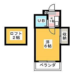 塩釜口 1階1Kの間取り