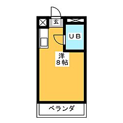 ビラ三秀植田 1階ワンルームの間取り