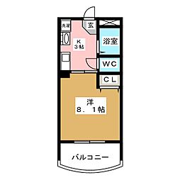 マンションリバーサイド 4階1Kの間取り