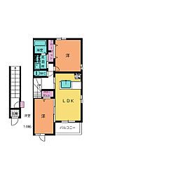 ガーデンクレスト 2階2LDKの間取り