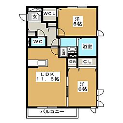 Ｒａｆｆｉｎｅ大坪 2階2LDKの間取り