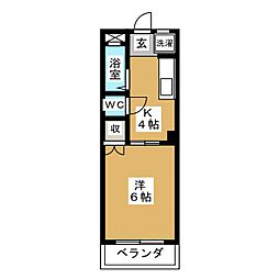 ヒルサイド塩釜 1Kの間取図画像