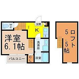 名古屋市天白区大坪2丁目アパート 1Kの間取図画像