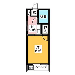 スカイブルー80 1Kの間取図画像
