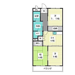エスポワール・ハラ 3DKの間取図画像