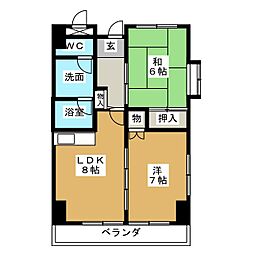 No.32オーシャンハイツ 2DKの間取図画像