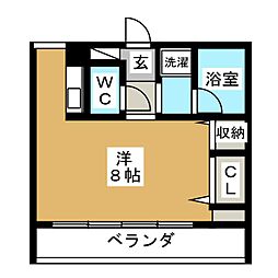 シャンブル村瀬 ワンルームの間取図画像