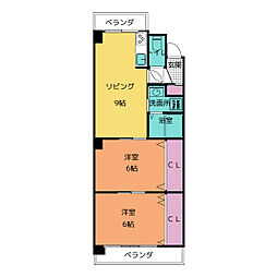 クレスト杉浦 2階2DKの間取り