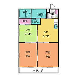 サンライズ中平 2階3DKの間取り