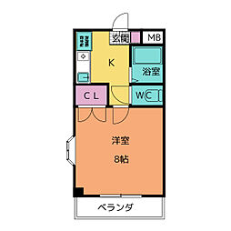 ハーヴェスト中平 3階1Kの間取り