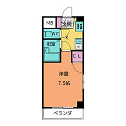 ラ・スール原 2階1Kの間取り