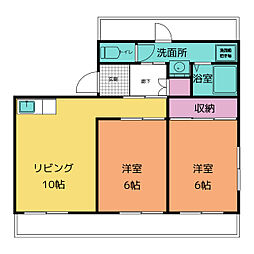 ピュア五反田 4階2LDKの間取り