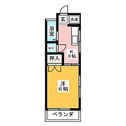 ハイツ緑ヶ丘 2階1Kの間取り