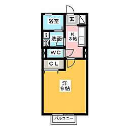 シャルルー日進 2階1Kの間取り