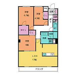 ＣＯＲＴＩＬＥ　ＭＡＲＵＦＵＫＵ 9階3LDKの間取り