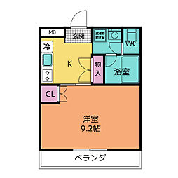 アネックス原 4階1Kの間取り