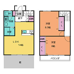 オーロパーク平針 1階2LDKの間取り