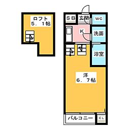 ハーモニーテラス原V 1階1Kの間取り