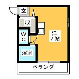 レジデンス原 2階ワンルームの間取り