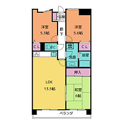 スカイハイツ平針 8階3LDKの間取り