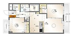 コットンハウス平針 4階2LDKの間取り