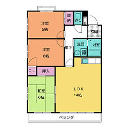 オーロパーク中平 2階3LDKの間取り
