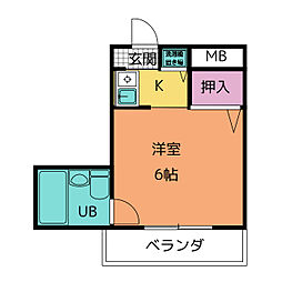 サンライズ原 ワンルームの間取図画像