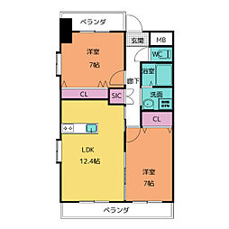 パークサイドカノウ 2LDKの間取図画像