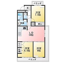 ホワイトキャッスル平針6 3LDKの間取図画像