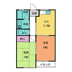 ヒルズ梅ケ丘a 2DKの間取図画像