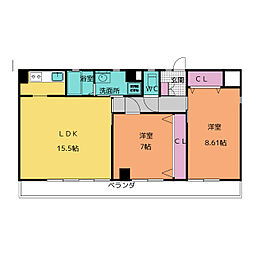 ハウスK・V 2LDKの間取図画像