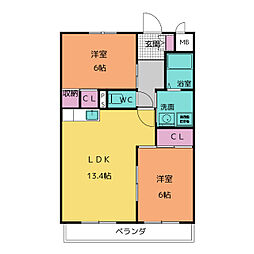 ラ・カーザ小島 2LDKの間取図画像