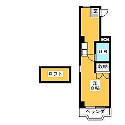 ヒルトップＡ 2階ワンルームの間取り
