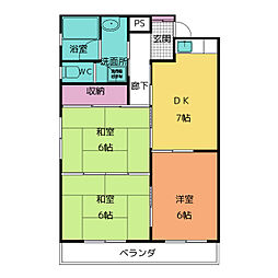 レジデンスみなみB棟 3DKの間取図画像