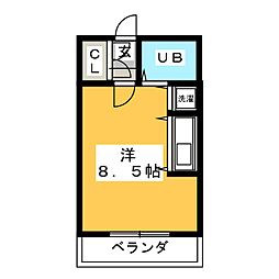レジデンス植田 3階ワンルームの間取り