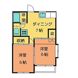 シャルムII 2階2DKの間取り