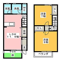 カーサグランデ池場 1階2LDKの間取り