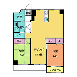 天白第二住宅4号棟 6階2LDKの間取り