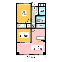 シャンテ池場 3階2LDKの間取り