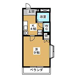 レザンドールII 1階1Kの間取り