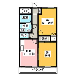メゾンストーク 3階2DKの間取り