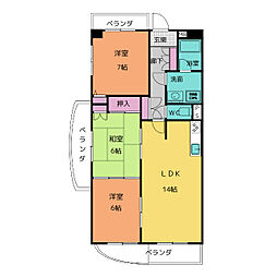 ヒルズ丸和 9階3LDKの間取り