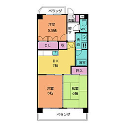 セントラルハイツ中平 4階3DKの間取り