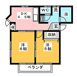 カーサマローネＡ棟 1階2DKの間取り